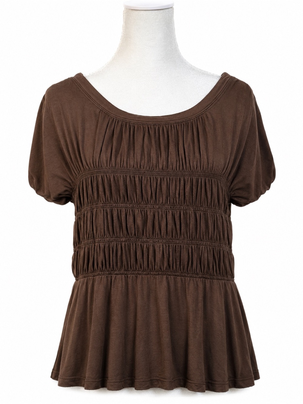 ANTHROPOLOGIE Maeve Short Sleeve Smocked Peplum Top, Chocolate Brown Size Medium